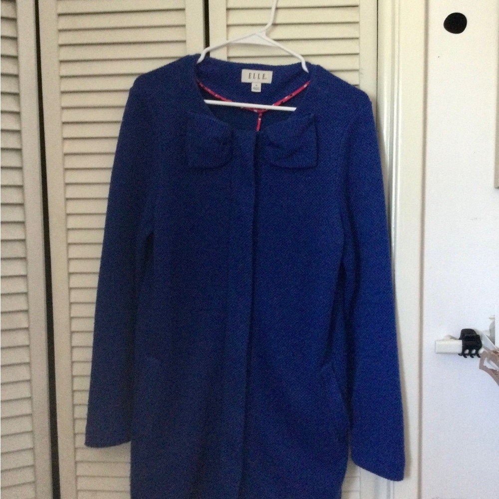 ELLE Women's Royal Blue Bow-Accent Coat